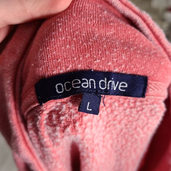Ocean Drive salmon pink distressed pullover well worn sweater size Large - Picture 10 of 11